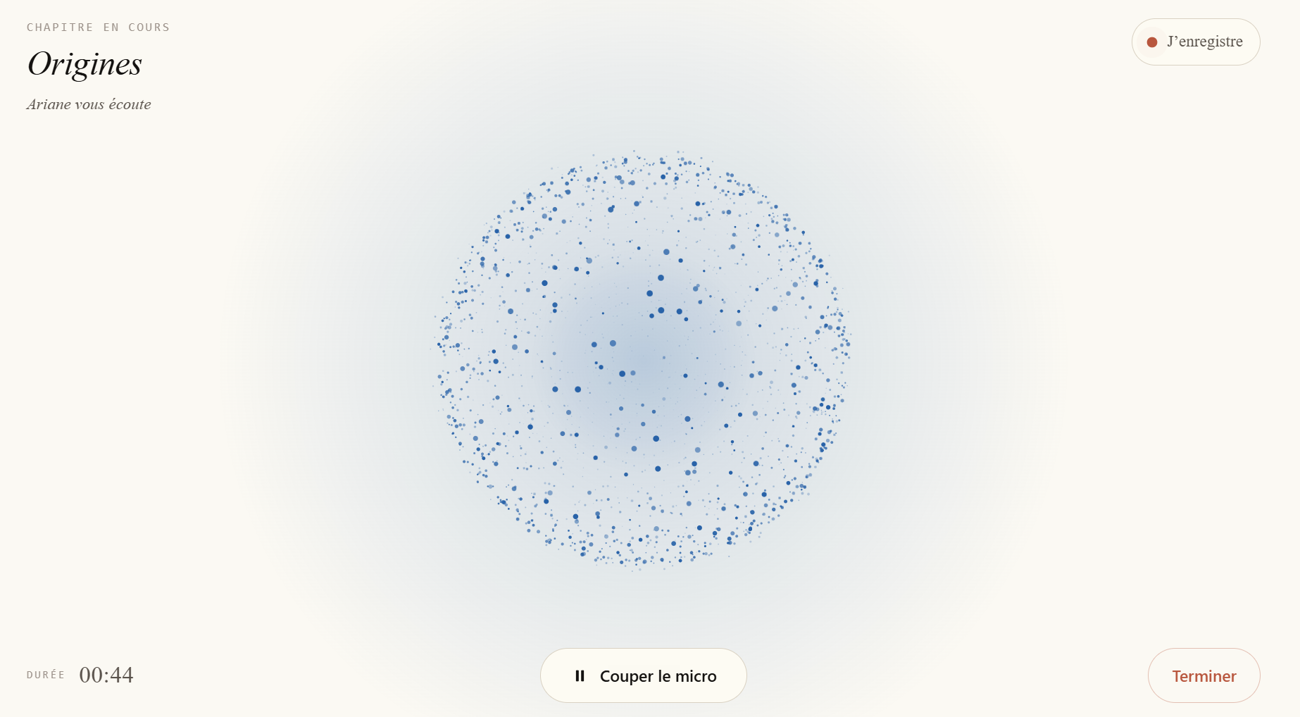 L'orbe de conversation, pendant l'entretien vocal.